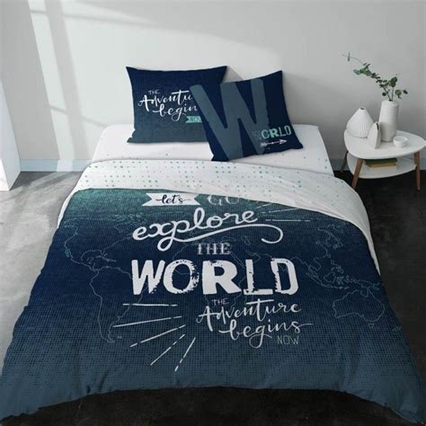 Parure De Lit Coton Imprime Ado Inspiration Voyage Tendance Wild Bleu