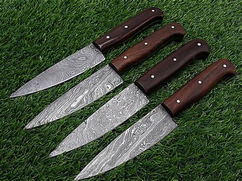 Handmade Damascus Steak Knives With Rose Wood Handle Bbq Knife Etsy