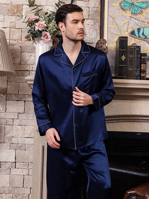 22 Momme Navy Blue Mens Silk Pajama Set Fs075 19900 Freedomsilk