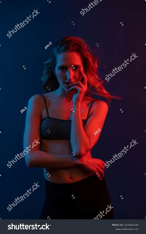 Sensual Blonde Woman Studio Portrait Colored Stock Photo 2232463197
