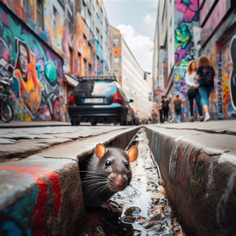 Generative Ai Rat In Urban Street Gutter Stock Illustration