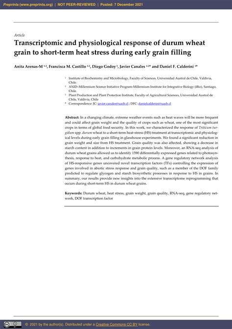 PDF Transcriptomic And Physiological Response Of Durum Wheat Grain To