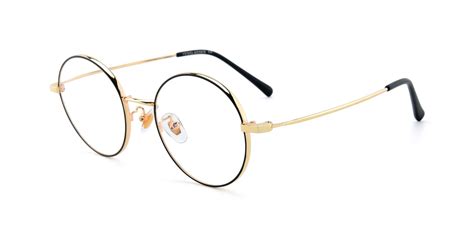 Black Gold Thin Metal Round Eyeglasses Lt2096