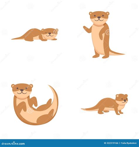 Cartoon Weasel Icons Set Cartoon Vector Mink Ferret Character Stock