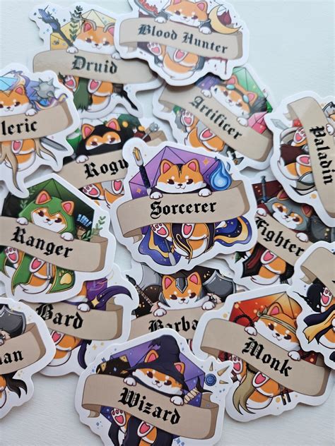 Dnd Class Stickers Cute Dnd Stickers Shiba Inu Dnd Glossy Stickers Nerdy Stickers - Etsy