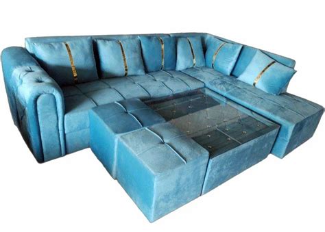 Sky Blue Wooden Seater Sofa Set Velvet At Rs Set In Gurugram