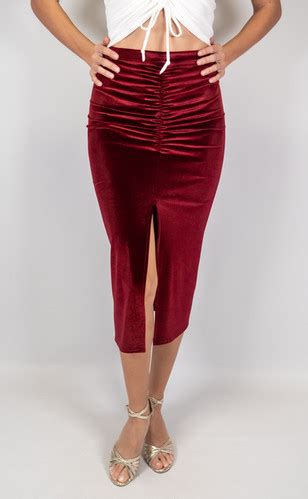 Claire Maroon Velvet Tango Skirt Chique Dancewear