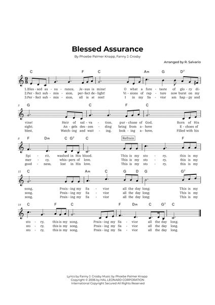 Blessed Assurance Key Of C Major By Fanny J Crosby Easy Piano