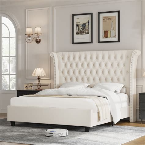 Homfa Full Size Velvet Upholstered Bed Frame Modern Platform With