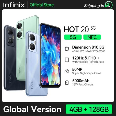 Estreia Mundial Infinix Quente 20 5G NFC Smartphone Dimensity 810