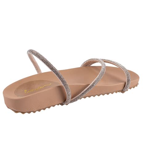 Sandália Lucy Nude Strass Brilho Lançamento Bege