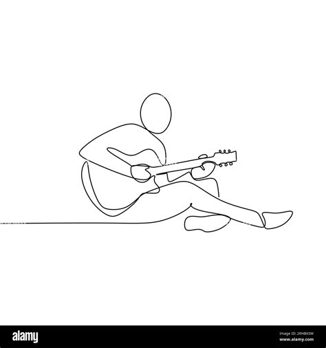 Person Sing A Song With Acoustic Guitar Continuous One Line Art Drawing