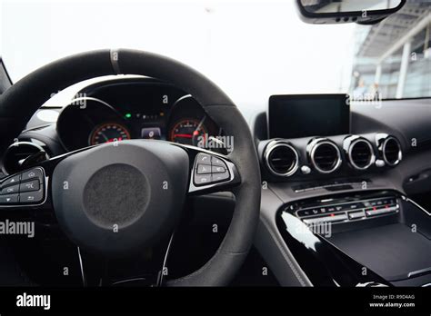 Control Buttons On Steering Wheel Car Interior Stock Photo Alamy