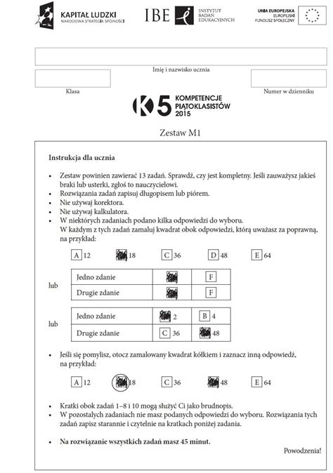 Sprawdzian piątoklasisty 2015 matematyka ARKUSZE Dziennik Bałtycki