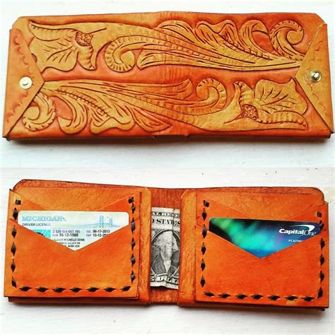 Sheridan Style Western Floral Design Hand Tooled Wallet For Sale