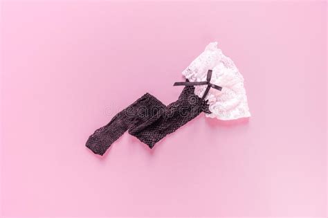 Stockings Black Female Mesh Pink Background Flat Lay Stock Image