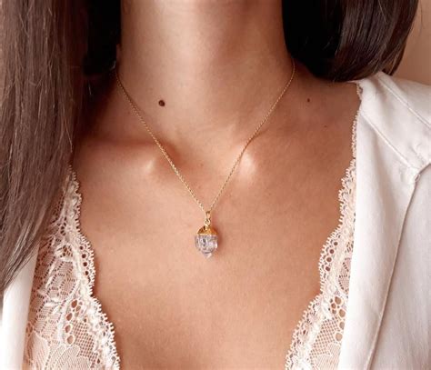 Herkimer Diamond Necklace Raw Gemstone Pendant April Birthstone