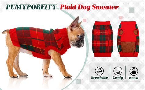 Pumyporeity Classic Plaid Dog Sweater With Leash Hole