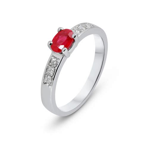 Bague Or Blanc Rubis X Mm Et Diamant Ref