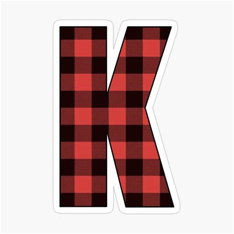 Letter K Monogram Red And Black Buffalo Plaid Check Glossy Sticker By