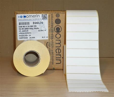 Etiqueta adhesiva bobina 80 x 20 mm papel blanco térmico Etiquetado y