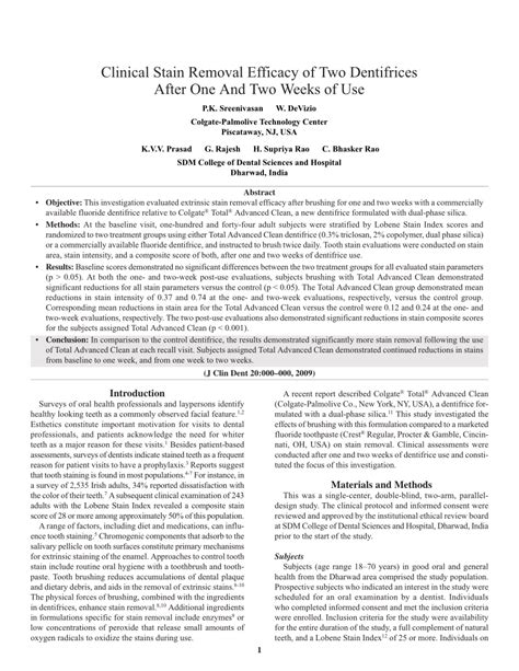 Pdf Clinical Stain Removal Efficacy Of Two Dentifrices After One And