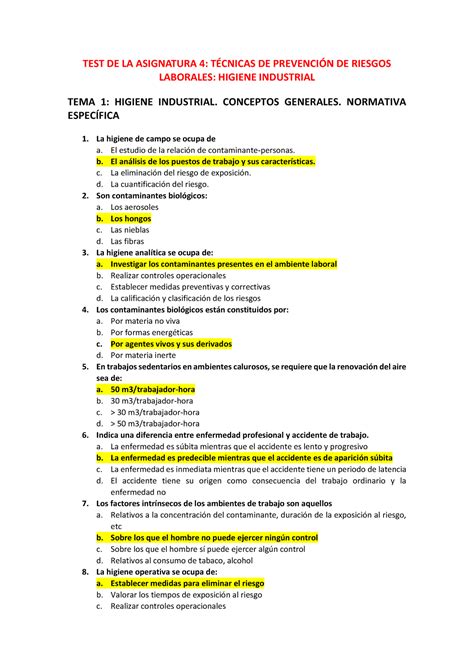 Test De La Asignatura Prl Test De La Asignatura T Cnicas De