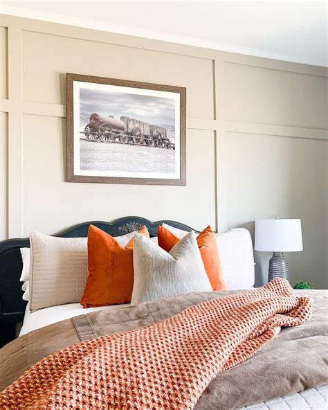 Beige Board And Batten Bedroom With Orange Accents Soul Lane