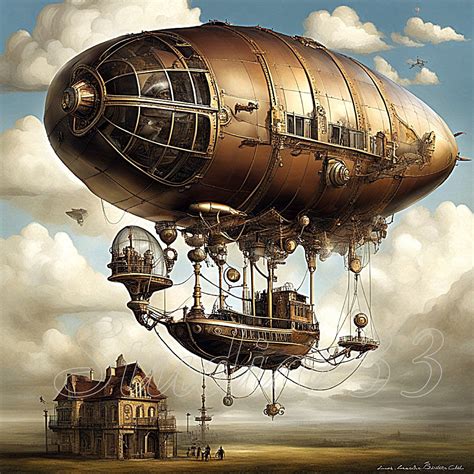 Steampunk Blimp, Downloadable Steampunk Dirigible in Color, Computer ...