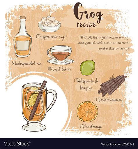 Hand drawn of grog recipe with list ingredients Vector Image