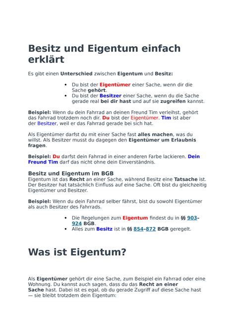 Besitz Und Eigentum Einfach Erkl Rt Besitz Und Eigentum Einfach