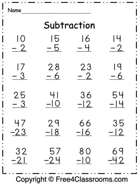 Free Subtraction 2 Digit Worksheet Free4classrooms 080