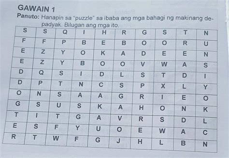 Gawain Panuto Hanapin Sa Puzzle Sa Ibaba Ang Mga Bahagi Ng Makinang