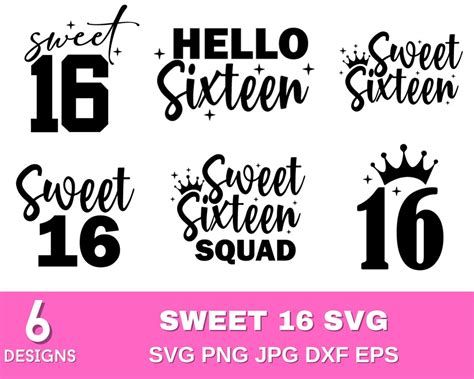 Sweet 16 Svg Bundle Sweet Sixteen Svg 16th Birthday Svg Sweet 16 Png