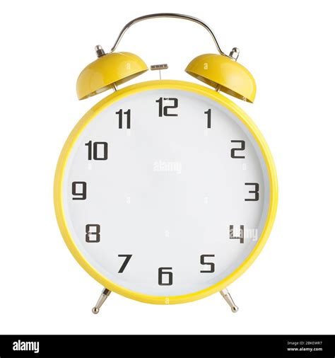 Yellow Alarm Clock With No Hands Isolated On White Background Stock