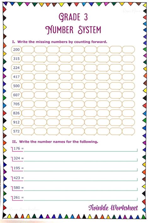 number system worksheet   grade