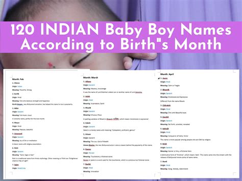 Unique Indian Name For Indian Baby Boy Names Based On Month Of