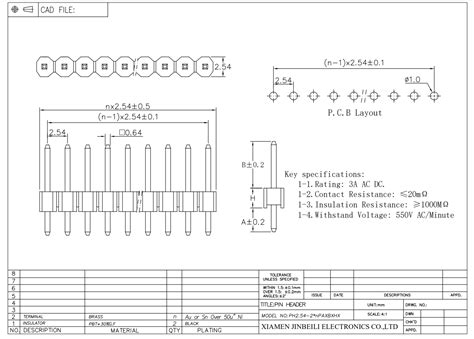 Custom Single Row Pin Header 2 54mm Pitch DIP Through Hole Vertical