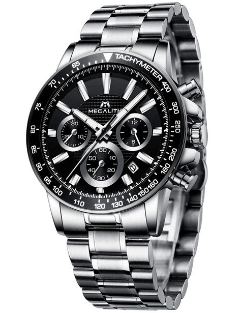 Buy Megalith Mens Watches Silver Stainless Steel Chronograph Watches