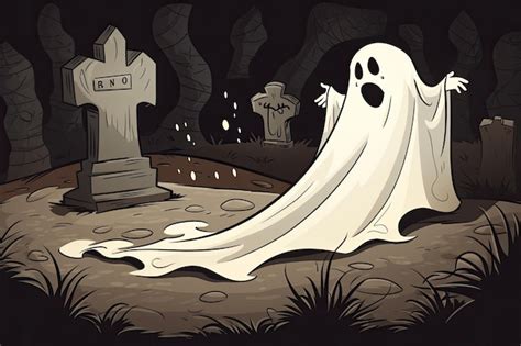 Premium AI Image | Friendly cartoon ghost enjoying a night in the graveyard