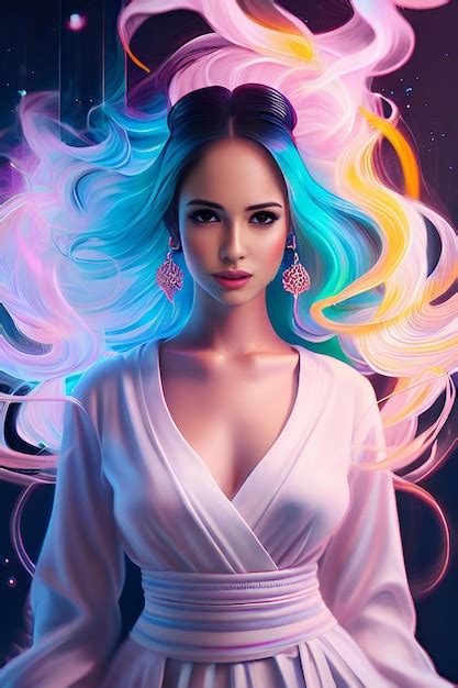 Premium AI Image A Digital Painting Woman With A Rainbow Colorful