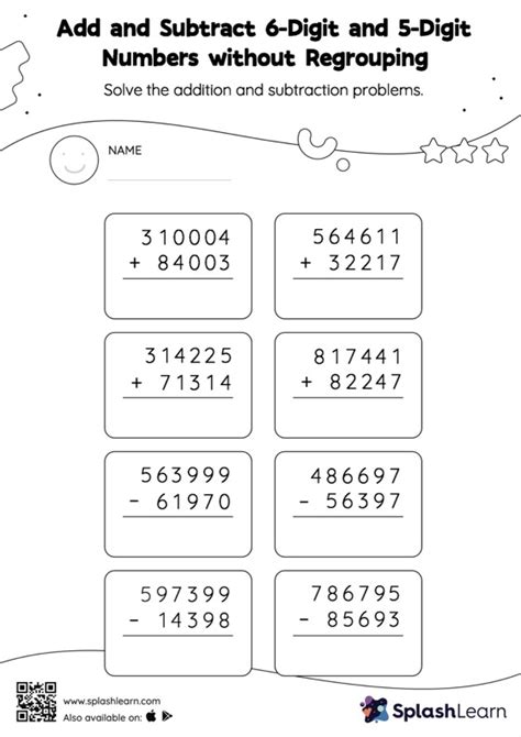 Add And Subtract 6 Digit And 5 Digit Numbers Without Regrouping