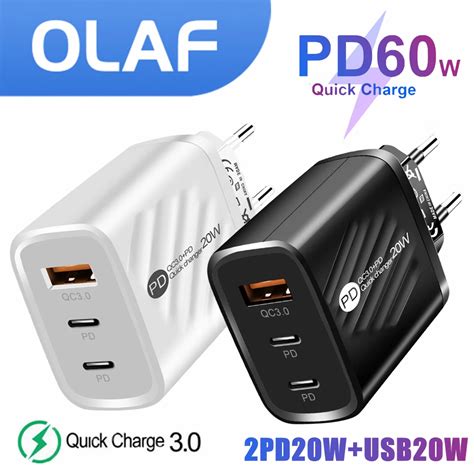 Olaf USB C Charger 60W Fast Charging Charger QC 3 0 3 Ports Type C