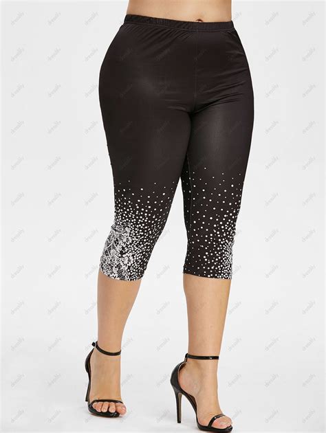 Off Floral Dots High Waisted Plus Size Capri Leggings In