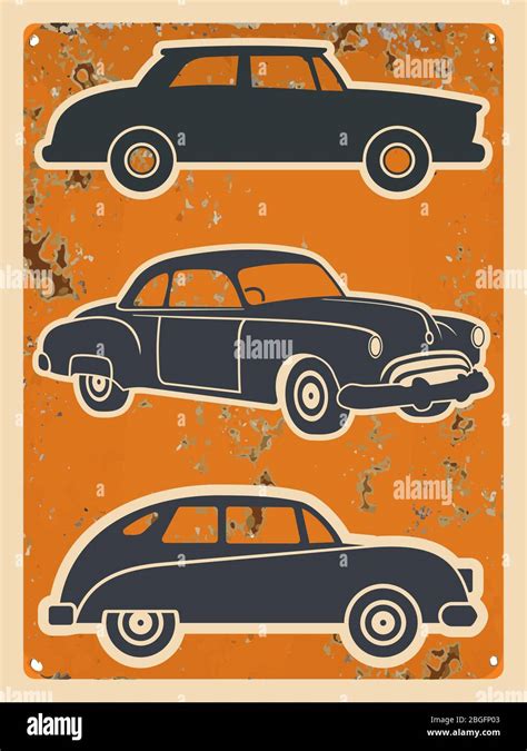 Retro Cars Stickers Set Vintage Auto On Grunge Background Vector