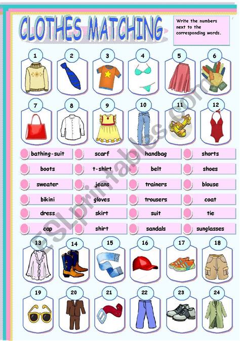 Clothes Matching Exercise Esl Worksheet By Roalmeida