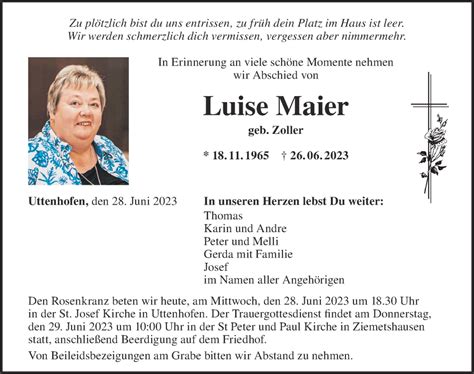 Traueranzeigen Von Luise Maier Augsburger Allgemeine Zeitung