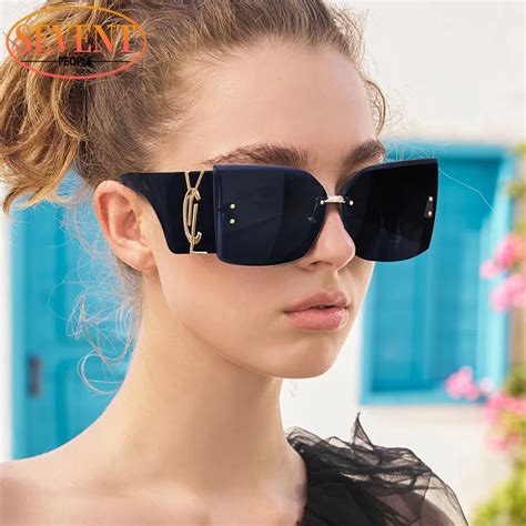 Rimless Cat Eye Sunglasses Women Luxury Brand Designer Oversized