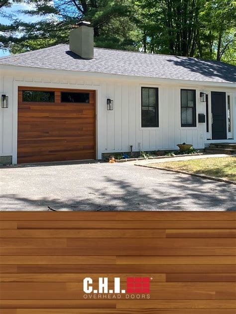 Cedar Planks Garage Door On Modern Farmhouse Exterior Modern