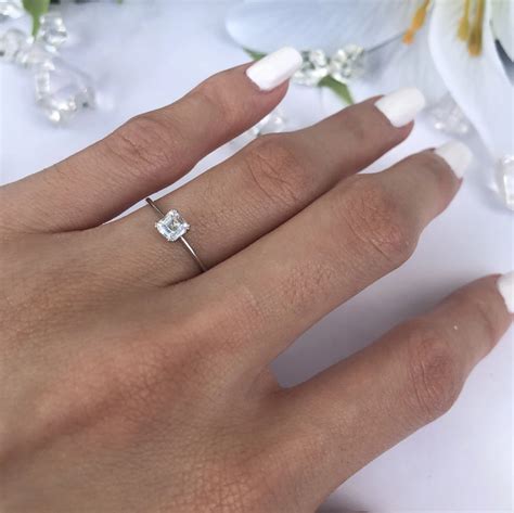 Princess Cut Ring Dainty Silver Ring Simple Diamond Ring Etsy Silver